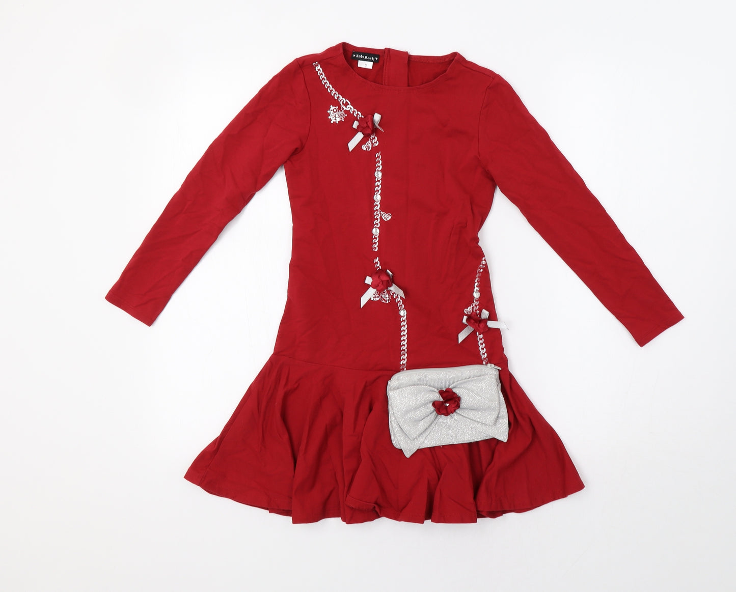Kate Mack Girls Red Floral  A-Line  Size 8 Years