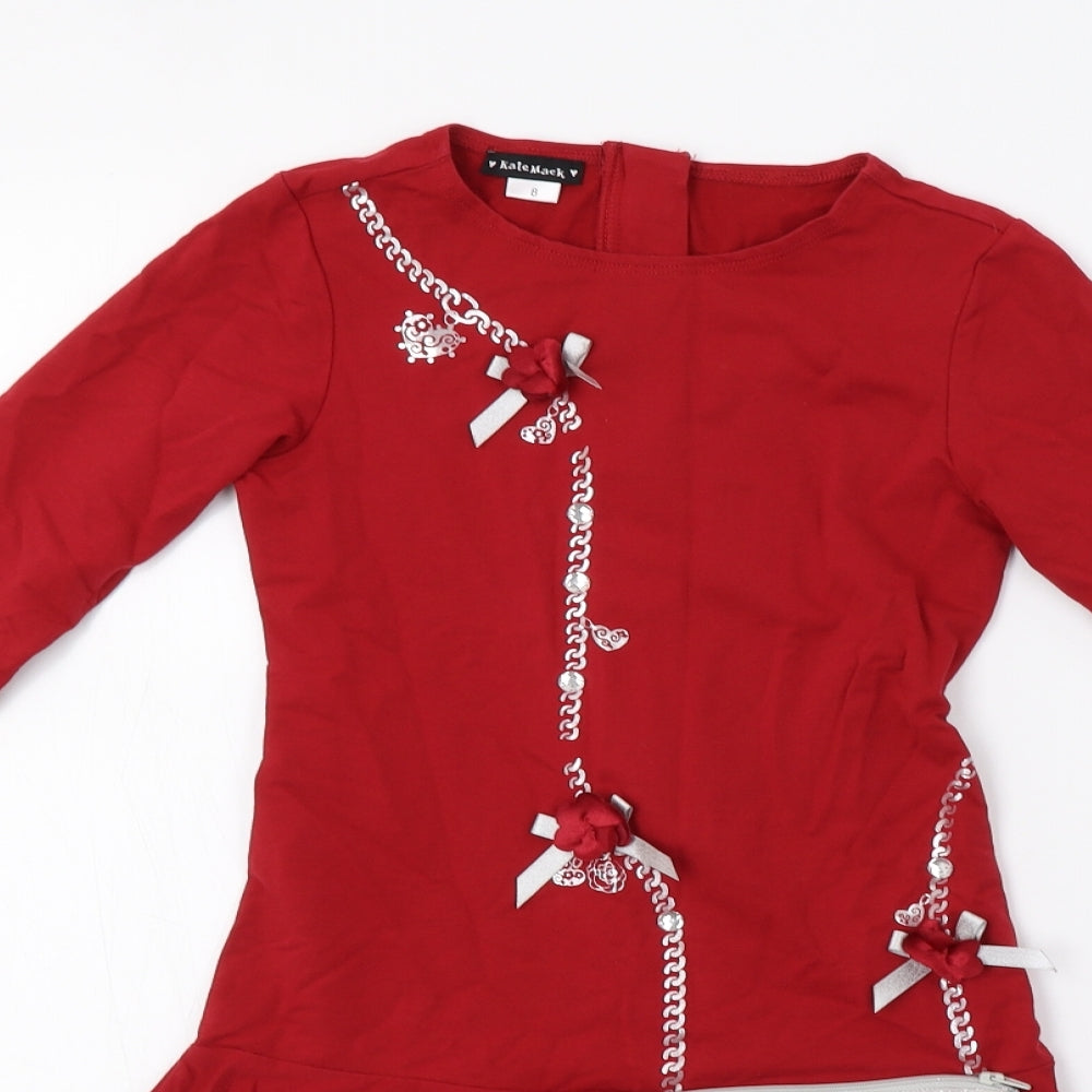 Kate Mack Girls Red Floral  A-Line  Size 8 Years