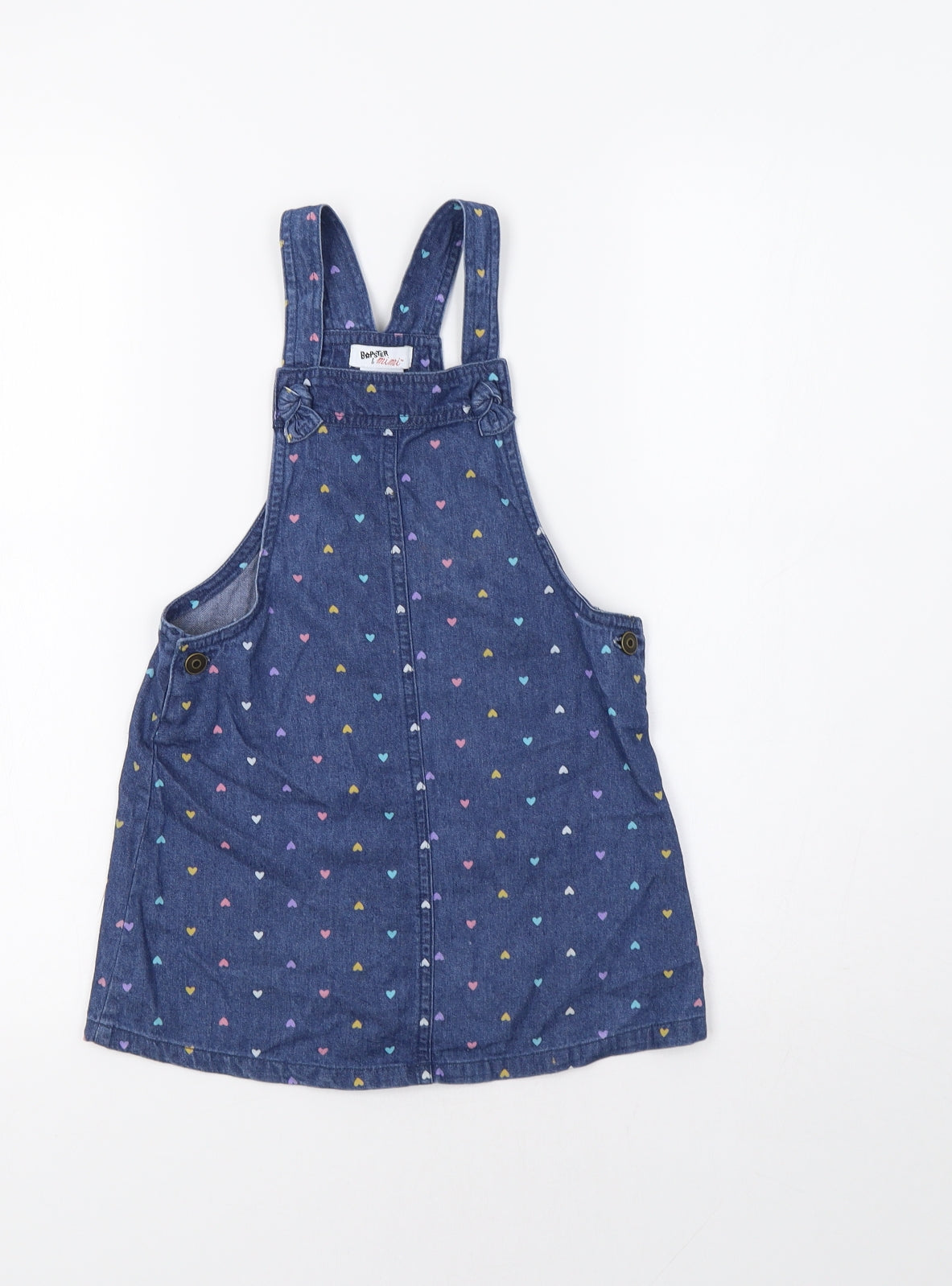 Bopster Girls Blue   Pinafore/Dungaree Dress  Size 4 Years  - Heart Print