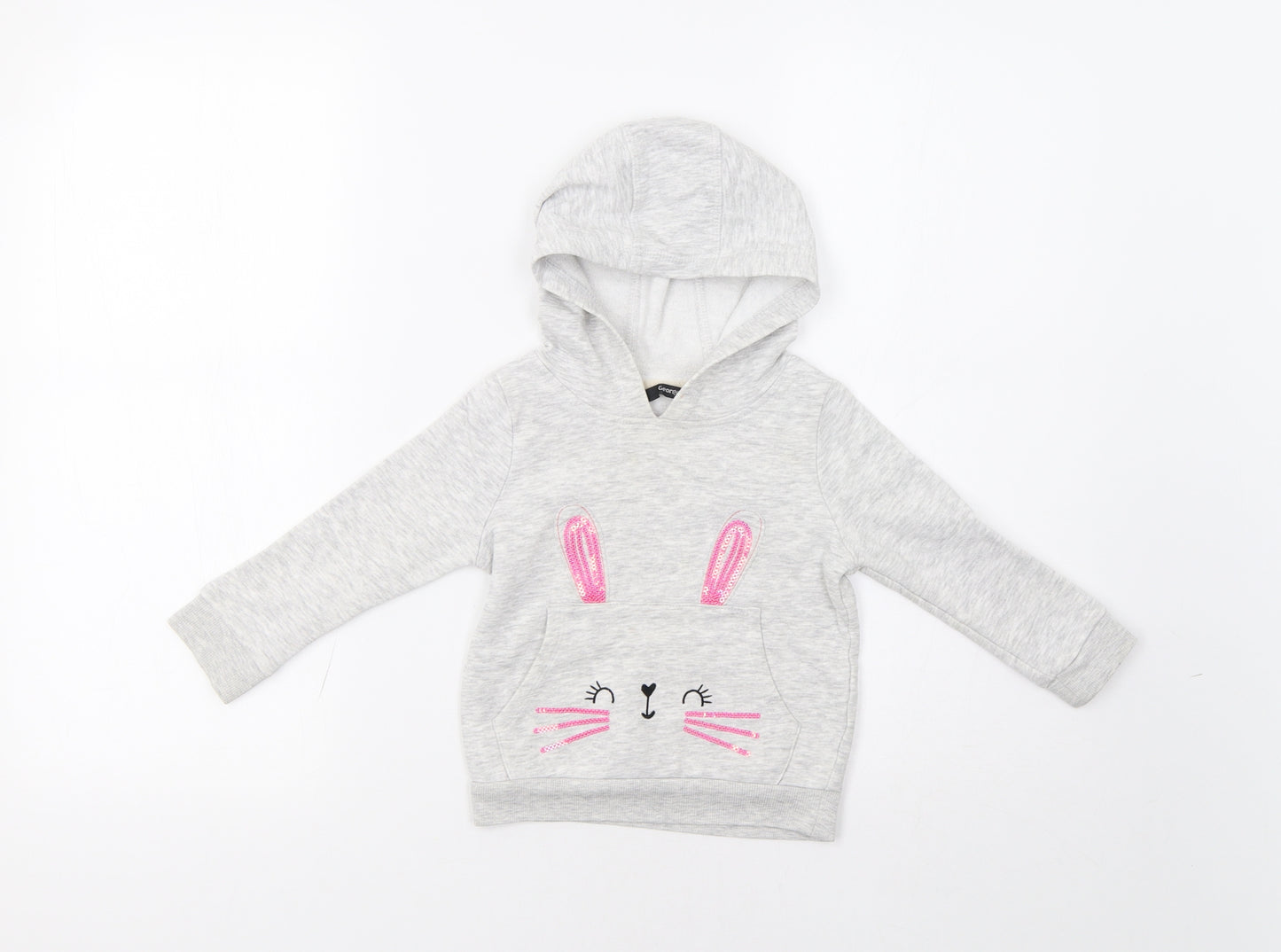 George Girls Grey   Pullover Hoodie Size 2-3 Years  - Bunny