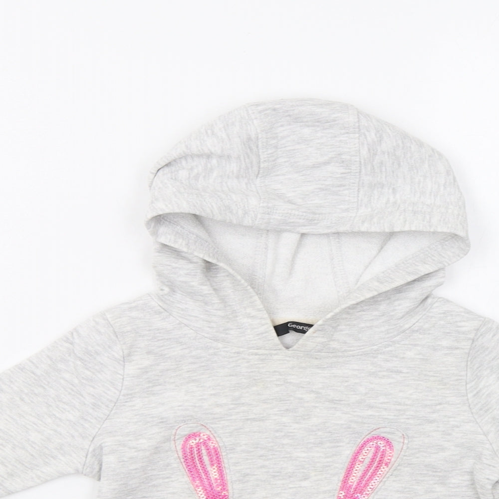 George Girls Grey   Pullover Hoodie Size 2-3 Years  - Bunny