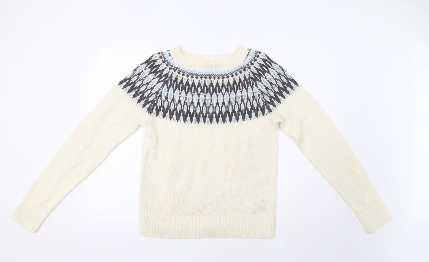 Dorothy Per Womens Ivory Fair Isle  Pullover Jumper Size 12  - Embellished