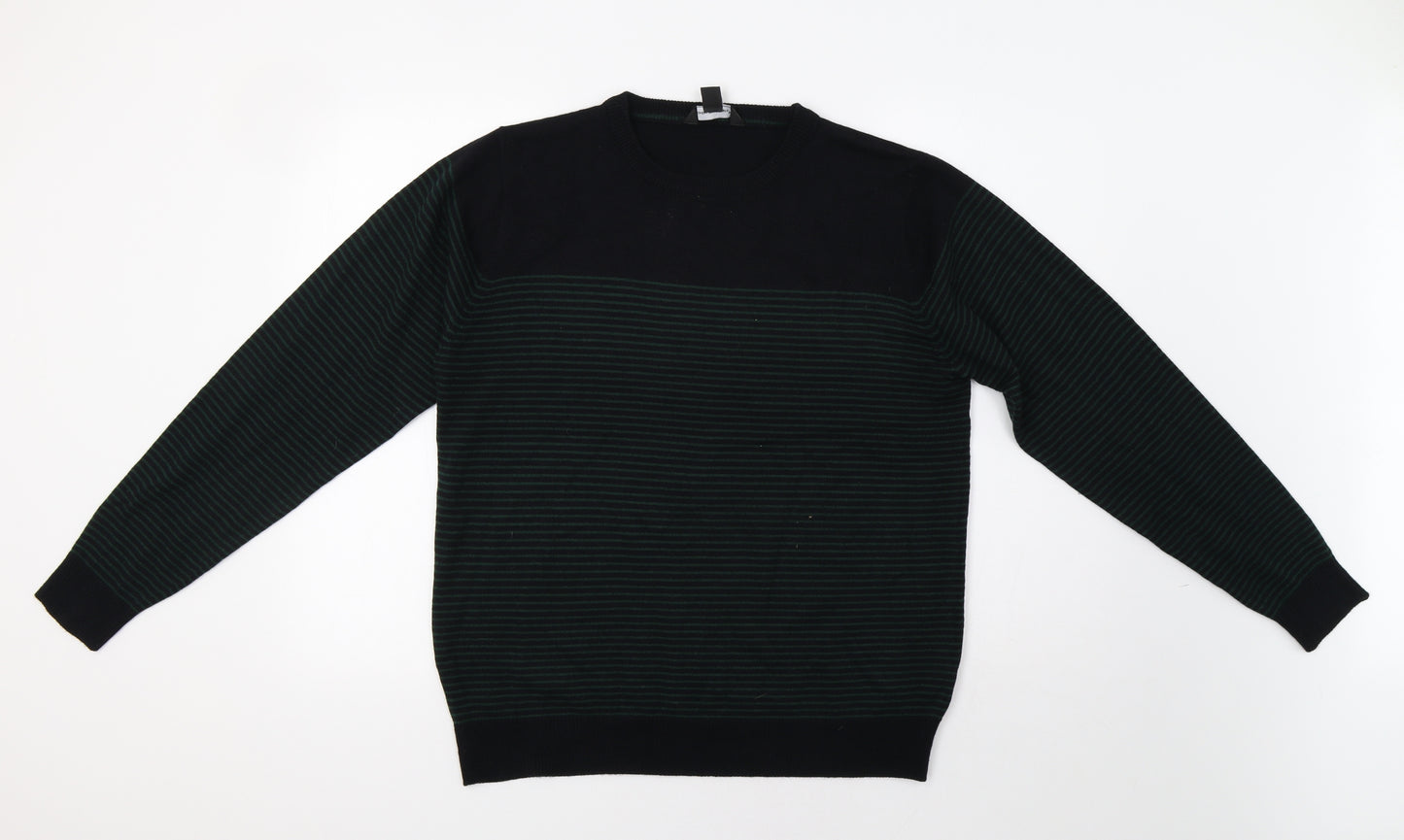 Primark Mens Black Striped  Pullover Jumper Size L