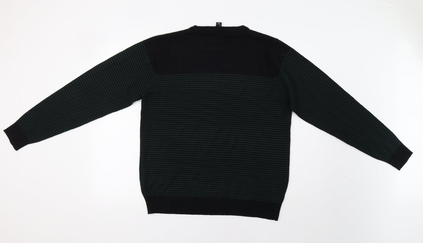Primark Mens Black Striped  Pullover Jumper Size L