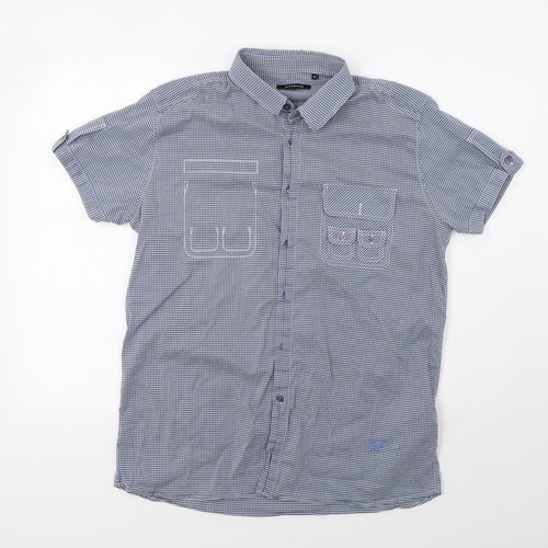 JUNK de LUXE Mens Blue Check   Button-Up Size XL