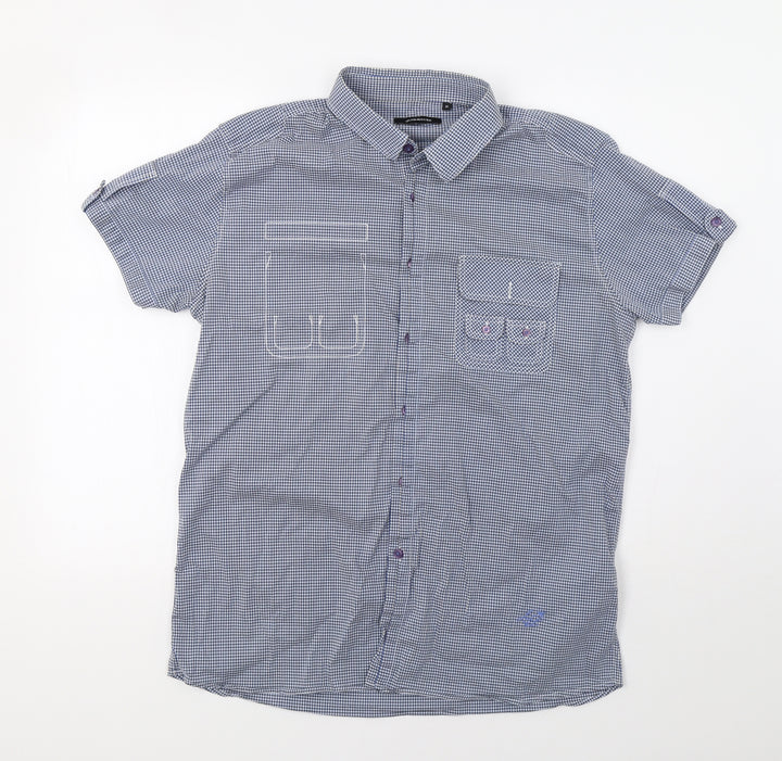 JUNK de LUXE Mens Blue Check   Button-Up Size XL