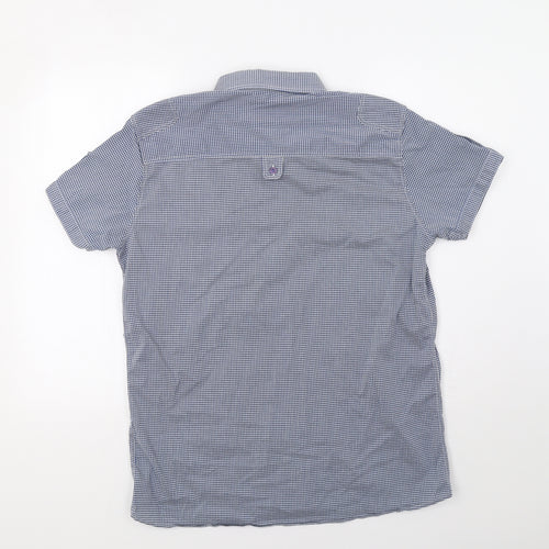 JUNK de LUXE Mens Blue Check   Button-Up Size XL