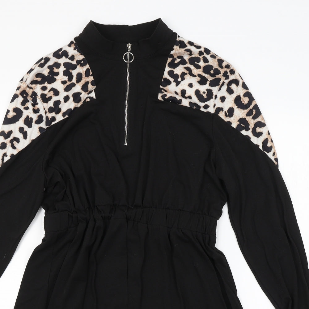 SheIn Womens Black Animal Print  A-Line  Size L