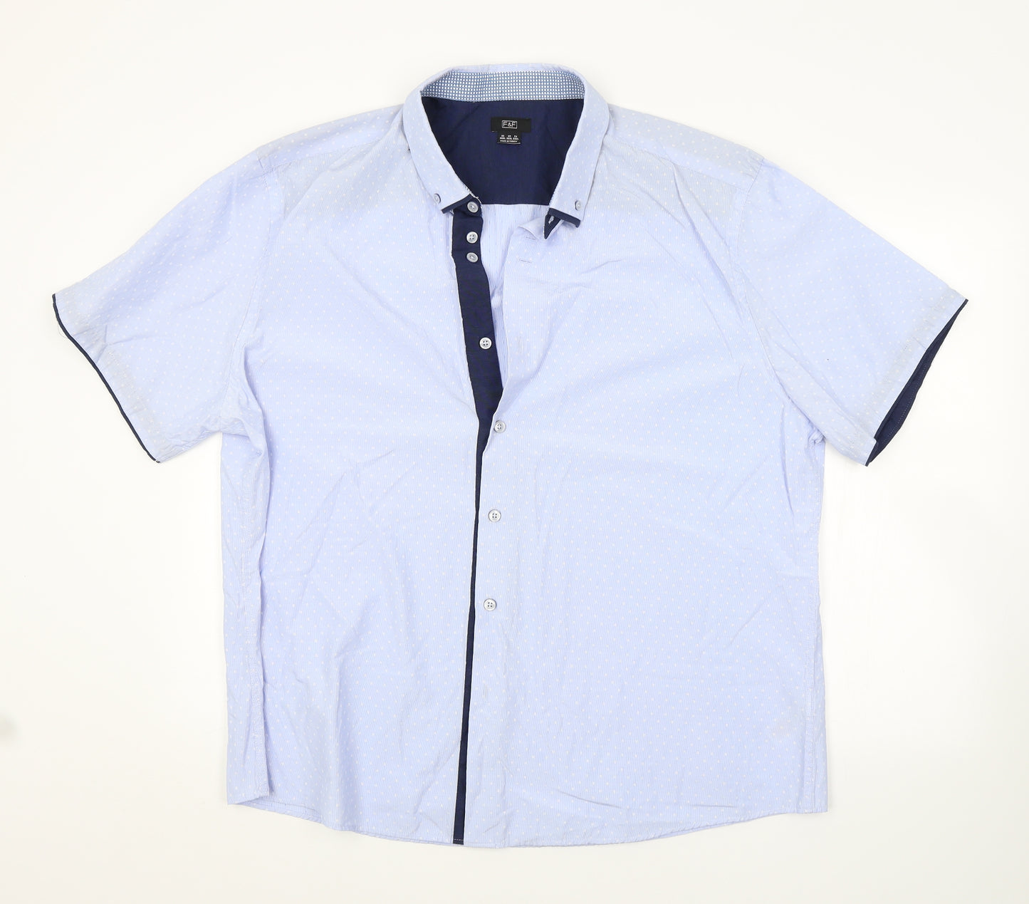 F&F Mens Blue Polka Dot   Button-Up Size 3XL