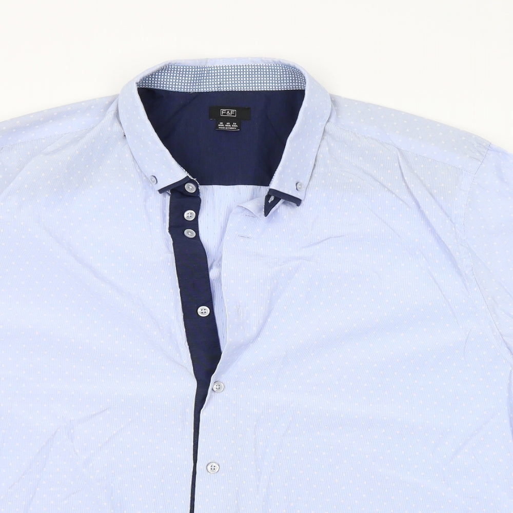F&F Mens Blue Polka Dot   Button-Up Size 3XL