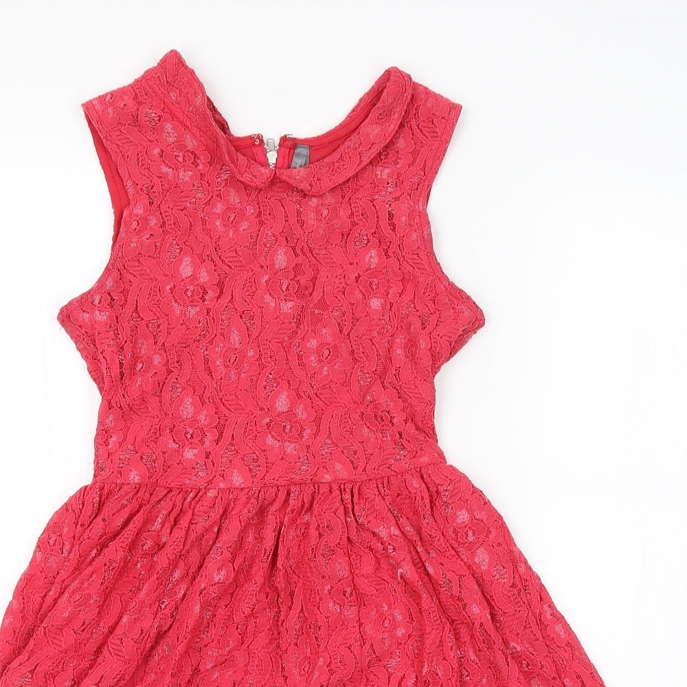 Preworn Womens Red Floral  A-Line  Size 8