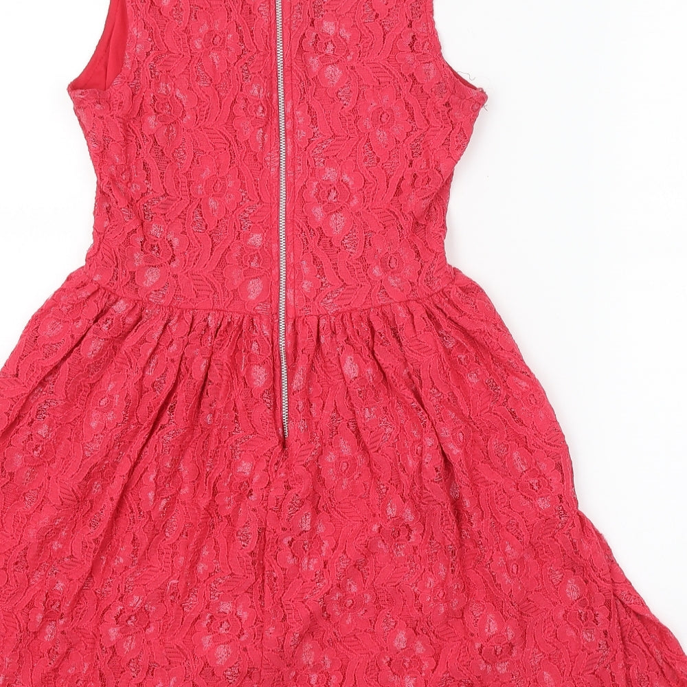 Preworn Womens Red Floral  A-Line  Size 8