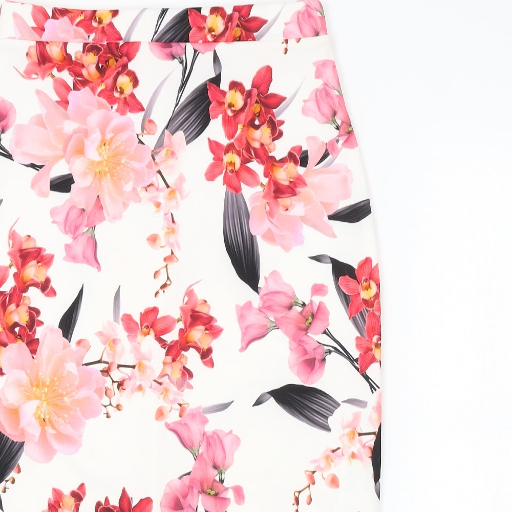 Boohoo Womens White Floral  Straight & Pencil Skirt Size 12