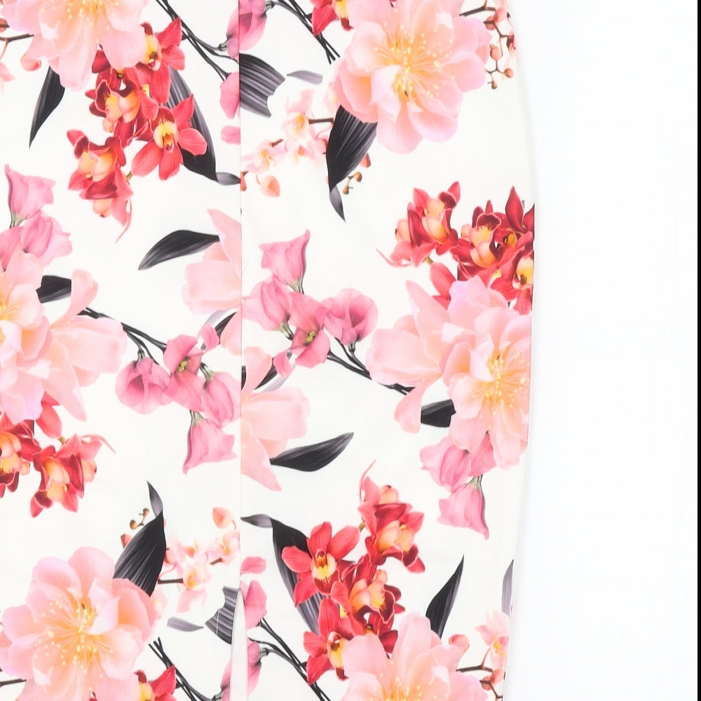 Boohoo Womens White Floral  Straight & Pencil Skirt Size 12