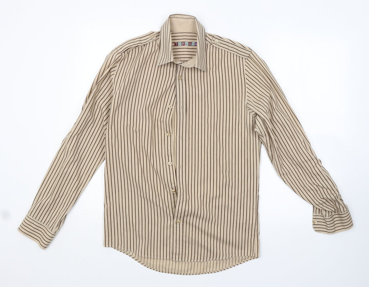 Topman Mens Brown Striped   Button-Up Size S