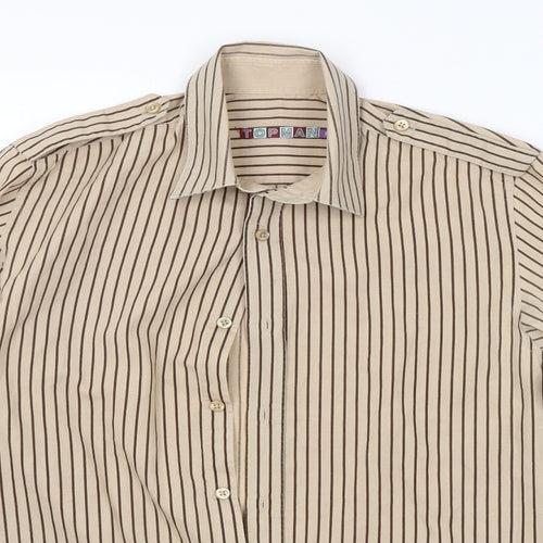 Topman Mens Brown Striped   Button-Up Size S