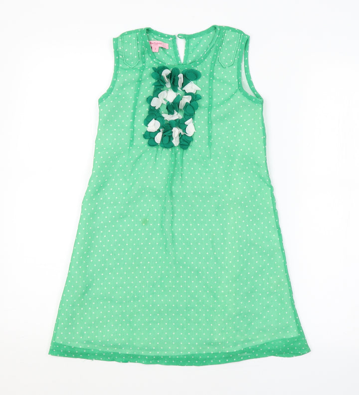 Beetlejuice London Girls Green Polka Dot  A-Line  Size 7 Years