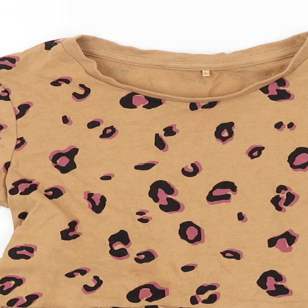 George Girls Brown Animal Print  T-Shirt Dress  Size 3-4 Years