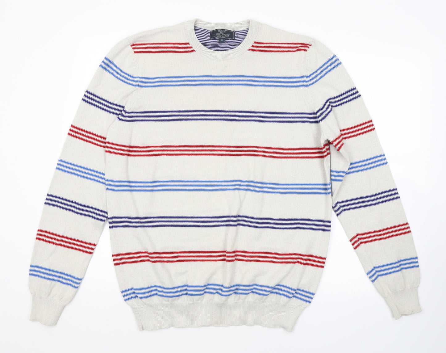 Atlantic Bay Mens Beige Striped  Pullover Jumper Size M