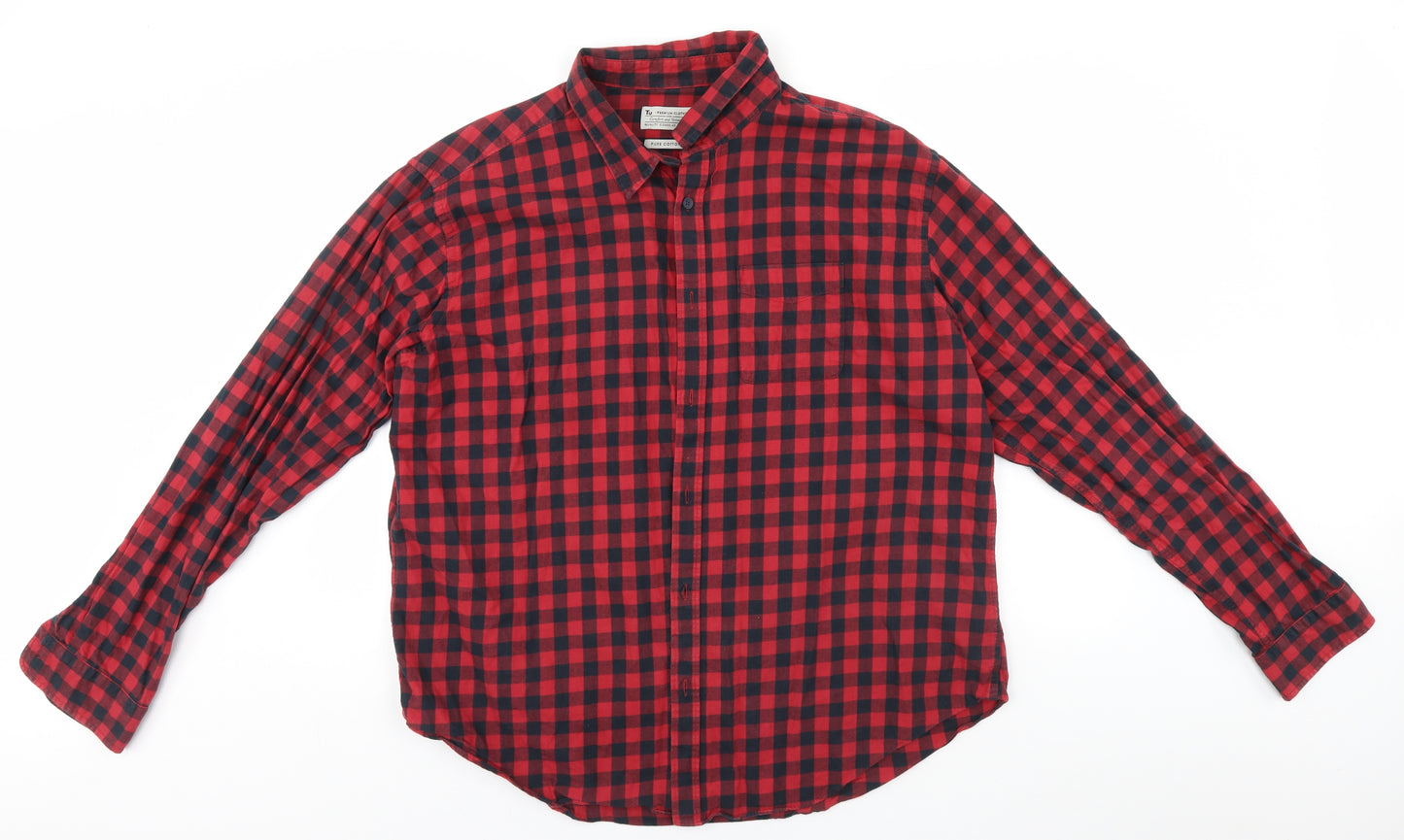 TU Mens Red Check   Button-Up Size 2XL