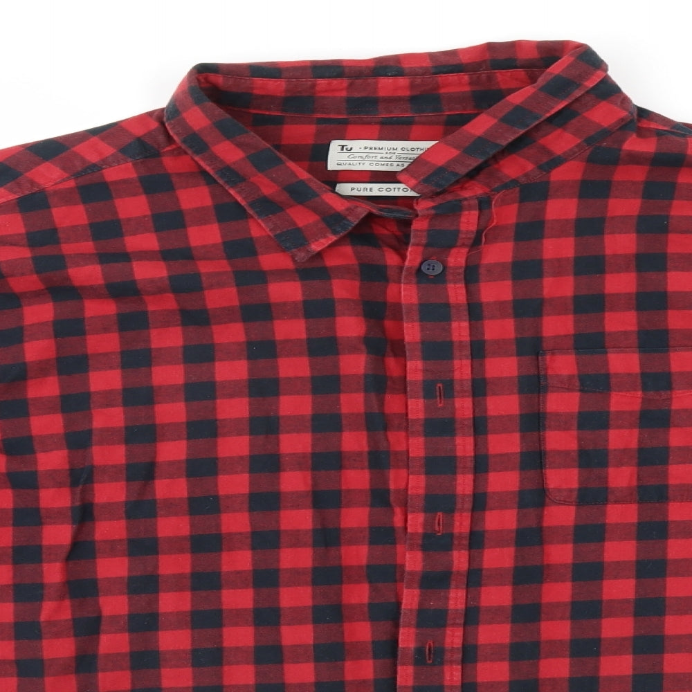 TU Mens Red Check   Button-Up Size 2XL