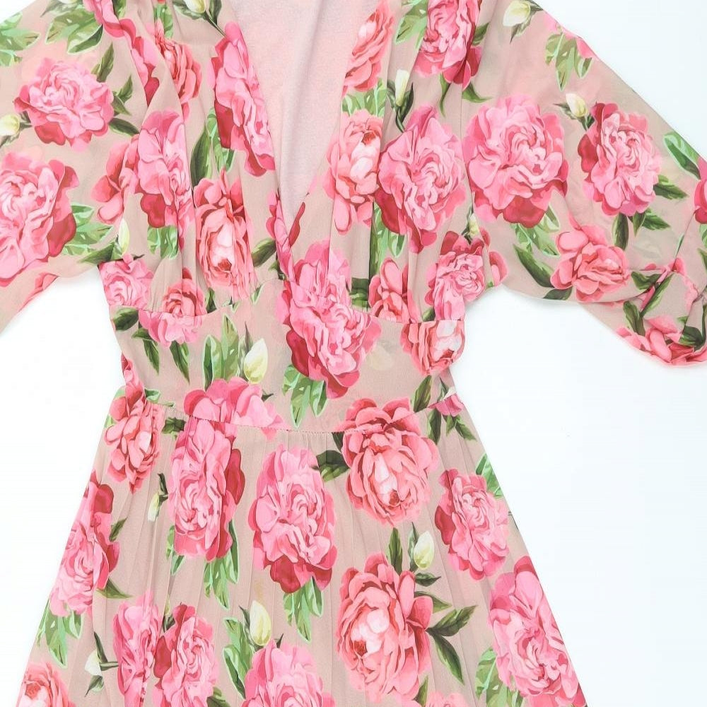 Senes Womens Green Floral  A-Line