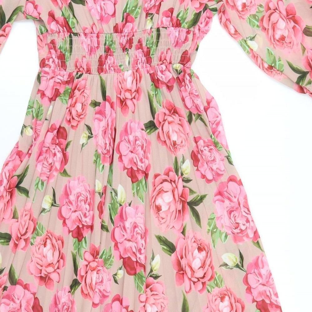 Senes Womens Green Floral  A-Line