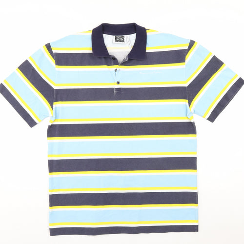 Reclaimed Vintage Mens Blue Striped   Polo Size M