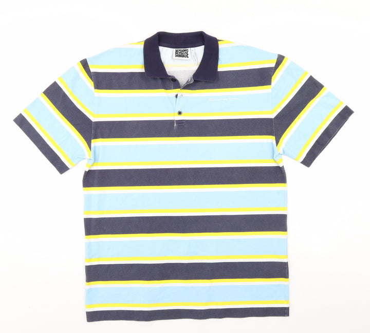 Reclaimed Vintage Mens Blue Striped Polo Size M