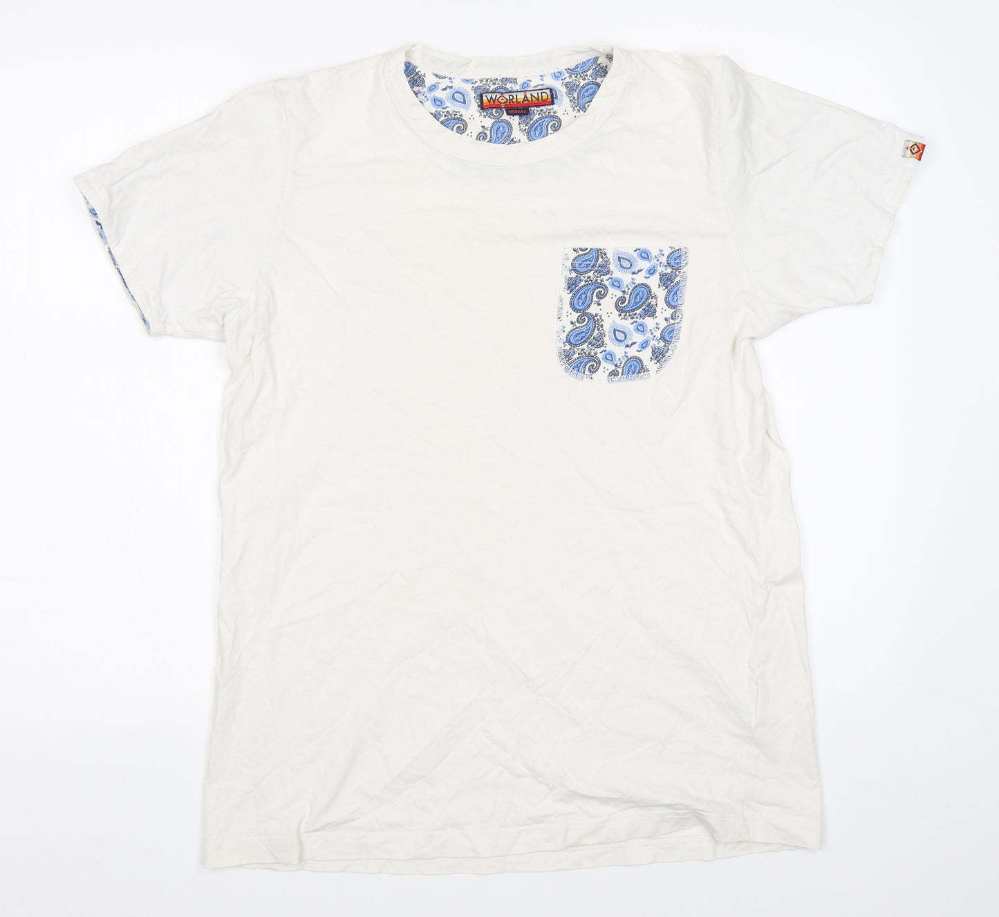 WORLAND Mens White Paisley   T-Shirt Size M