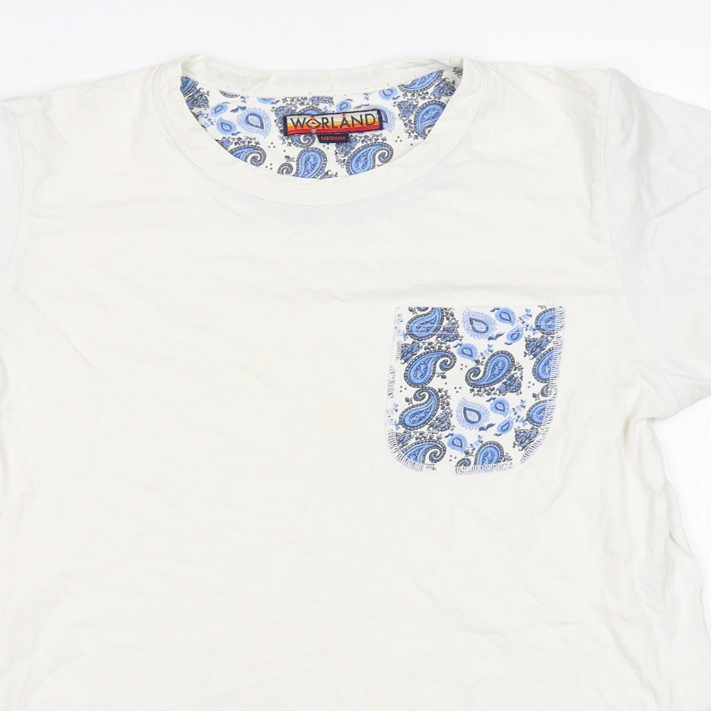WORLAND Mens White Paisley   T-Shirt Size M