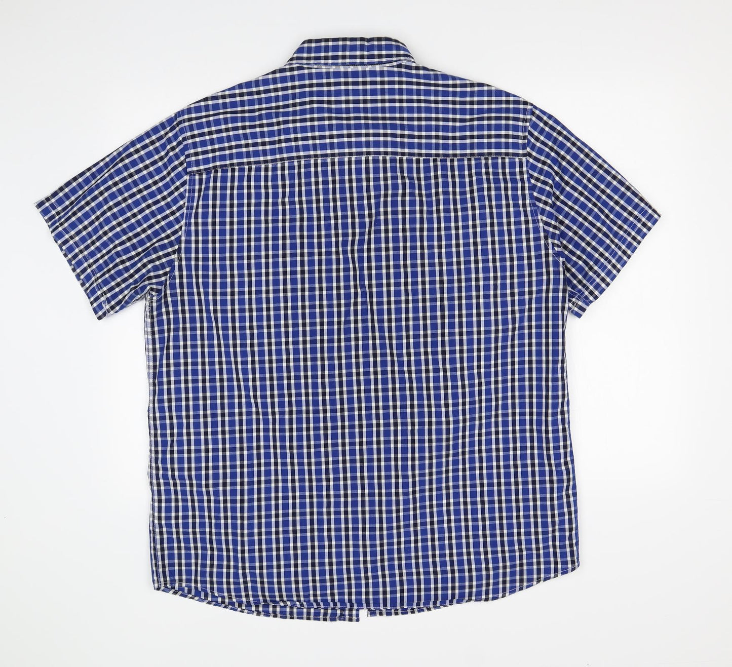 KANGAROO POO Mens Blue Check   Button-Up Size L