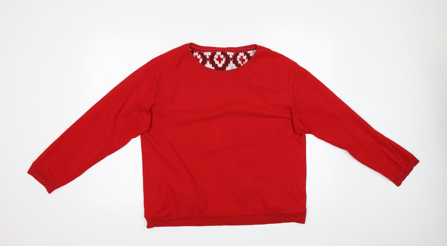M&S Womens Red Solid Fleece  Pyjama Top Size 14