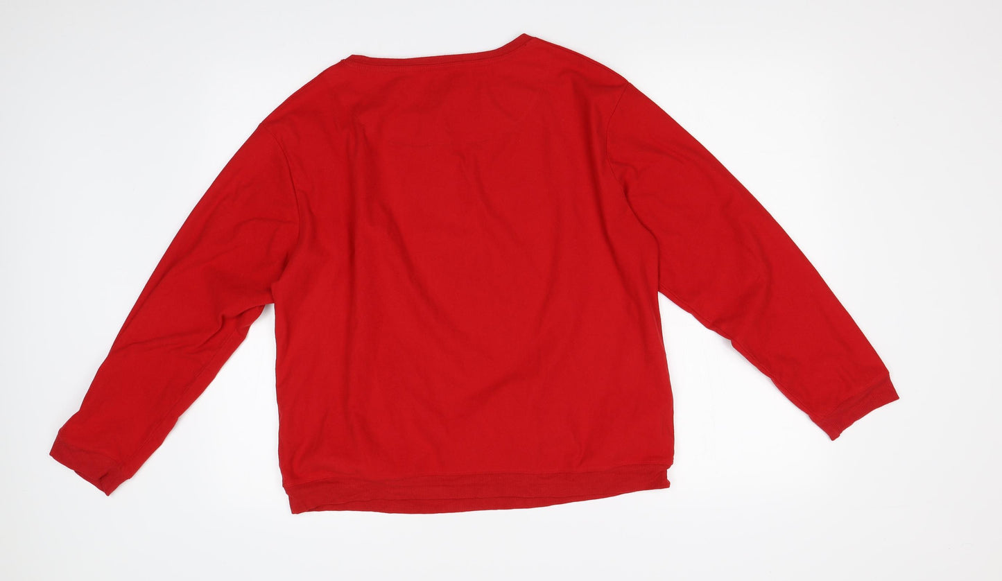 M&S Womens Red Solid Fleece  Pyjama Top Size 14