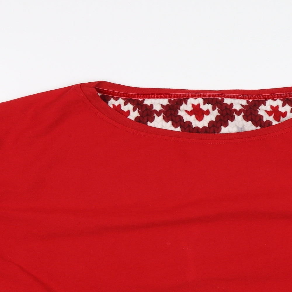 M&S Womens Red Solid Fleece  Pyjama Top Size 14