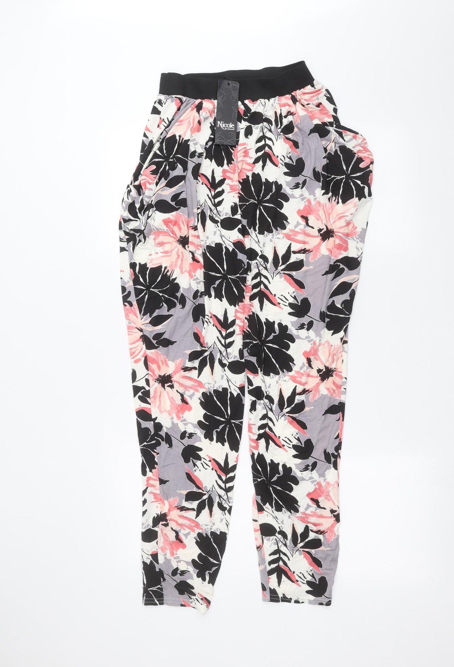 Nicole Womens White Floral  Trousers  Size M L26 in