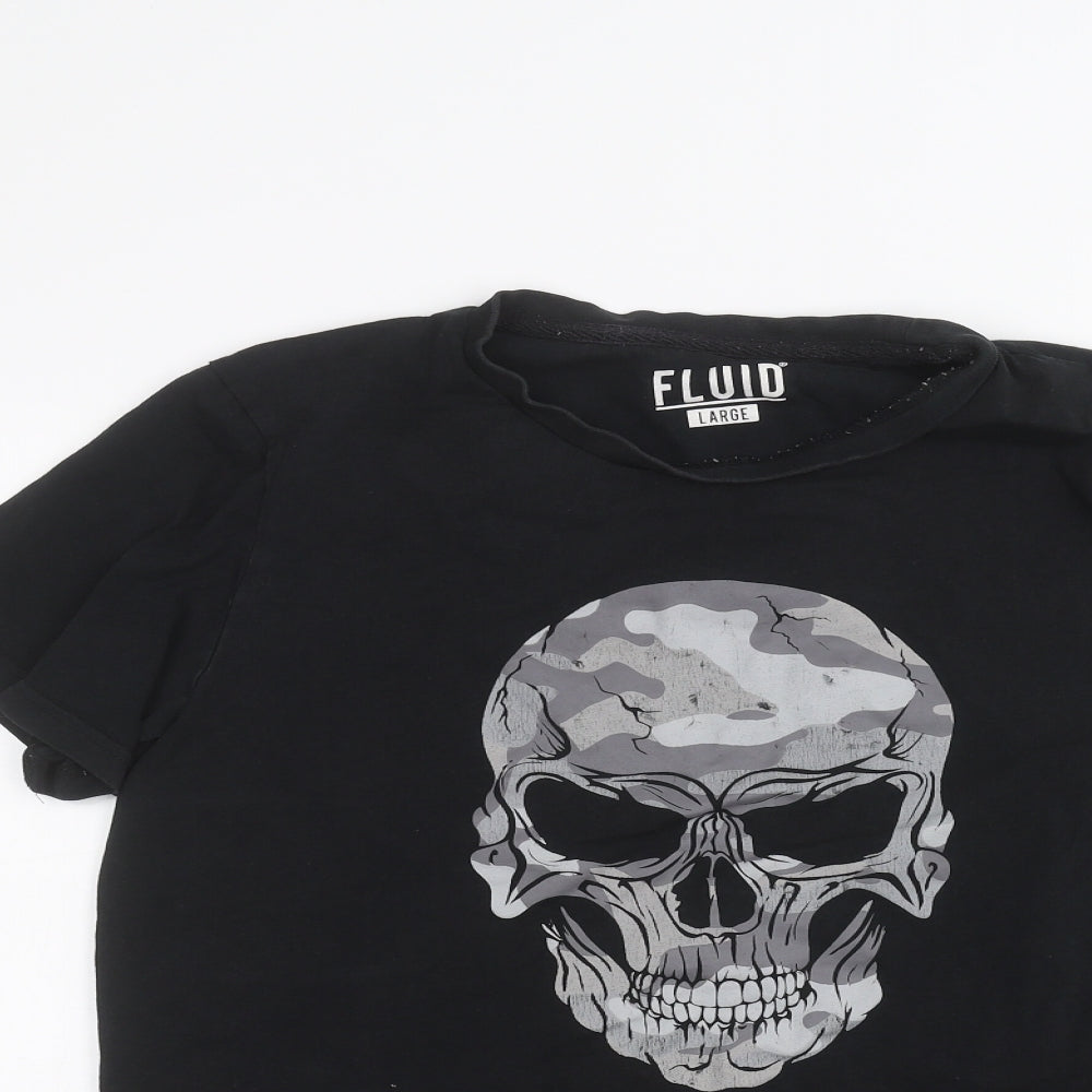 Fluid Mens Black    T-Shirt Size L