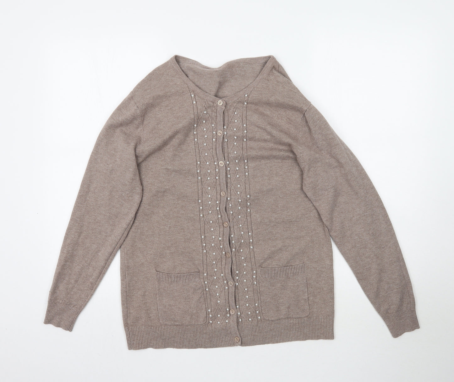 Preworn Womens Beige  Knit Cardigan Jumper Size L