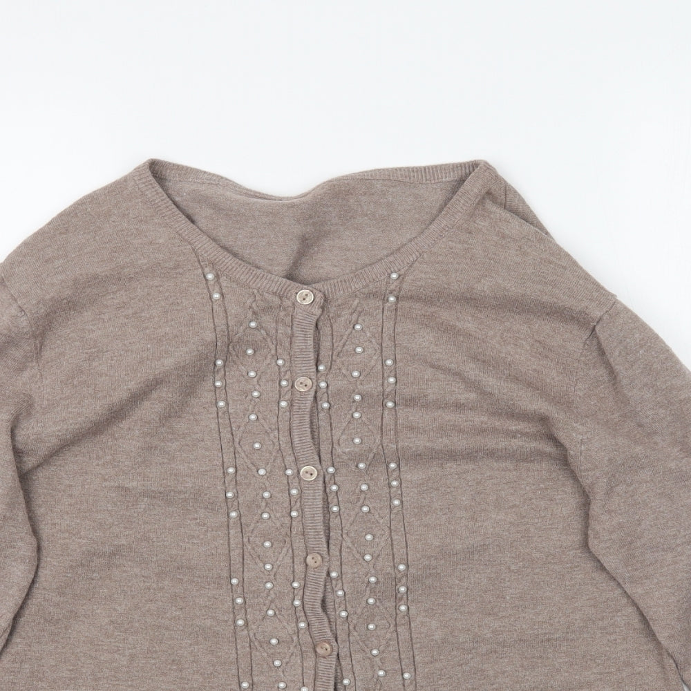 Preworn Womens Beige  Knit Cardigan Jumper Size L