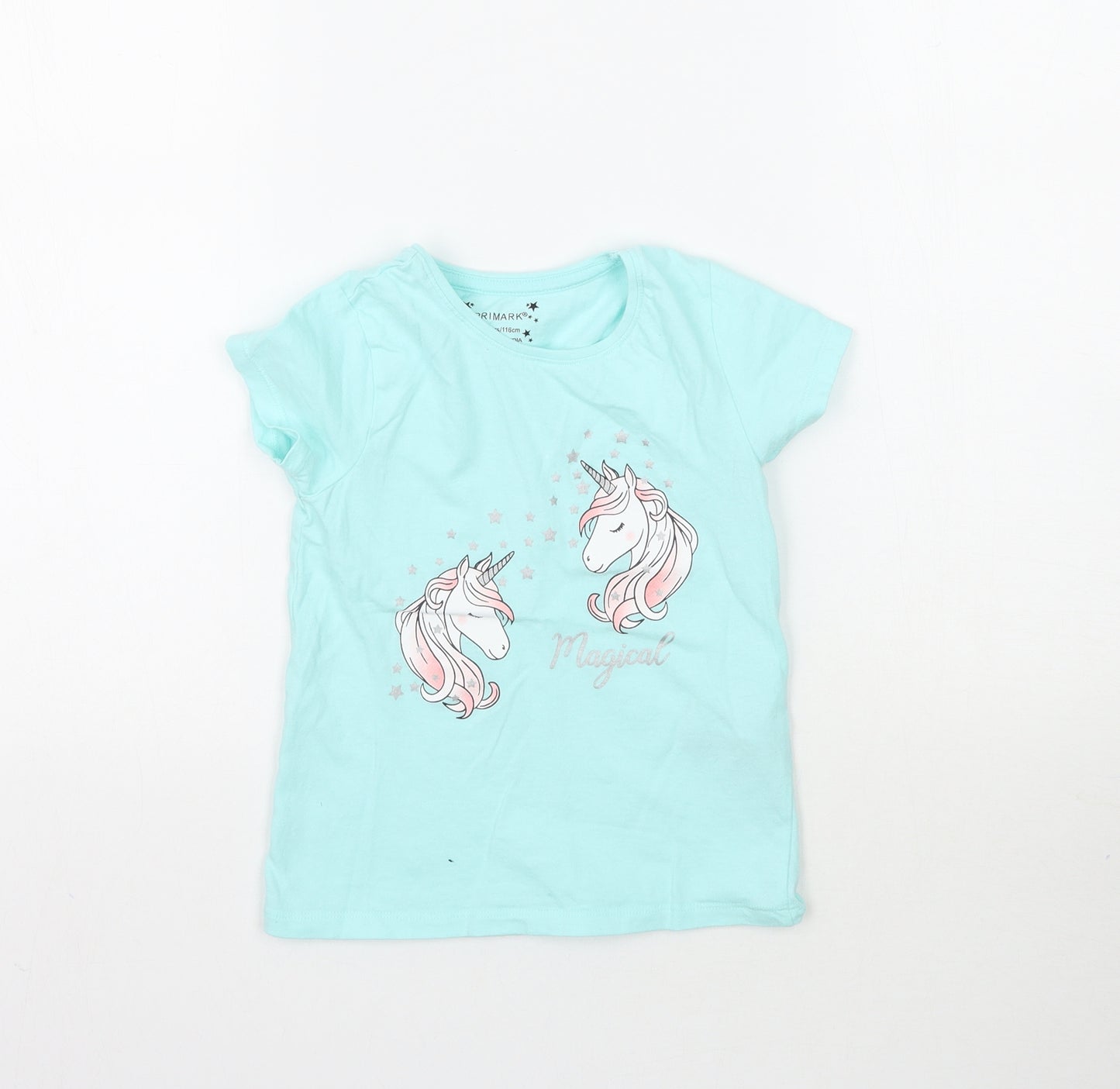 Primark Girls Blue   Basic T-Shirt Size 5-6 Years  - Unicorn