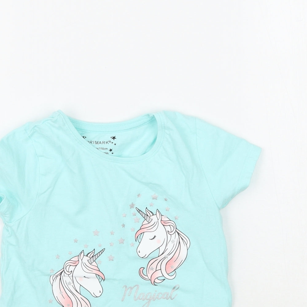 Primark Girls Blue   Basic T-Shirt Size 5-6 Years  - Unicorn