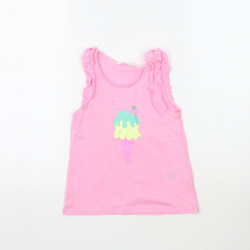 H&M Girls Pink   Basic Tank Size 5-6 Years  - Ice Cream