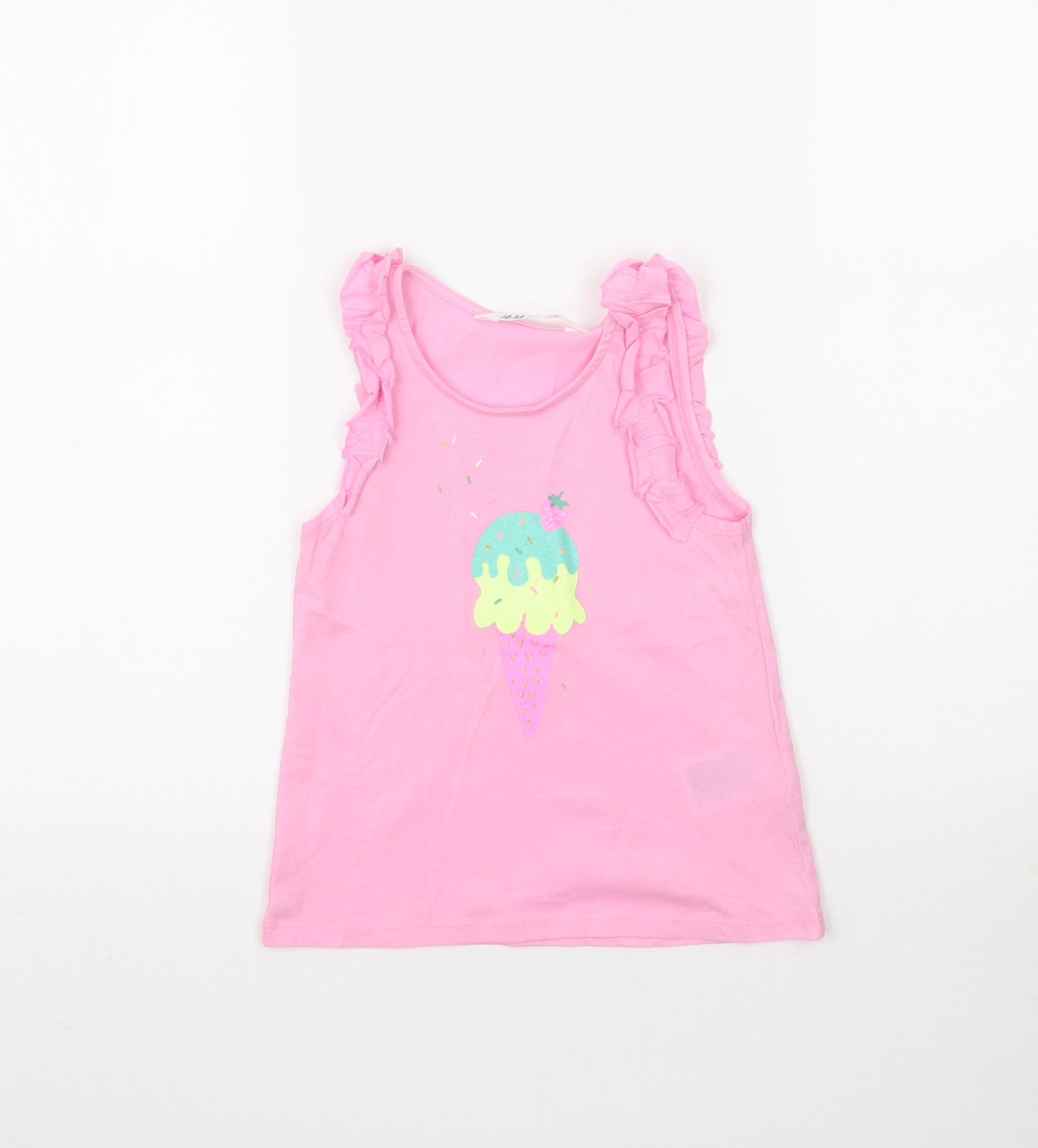 H&M Girls Pink   Basic Tank Size 5-6 Years  - Ice Cream