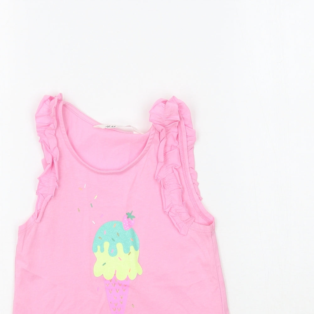 H&M Girls Pink   Basic Tank Size 5-6 Years  - Ice Cream