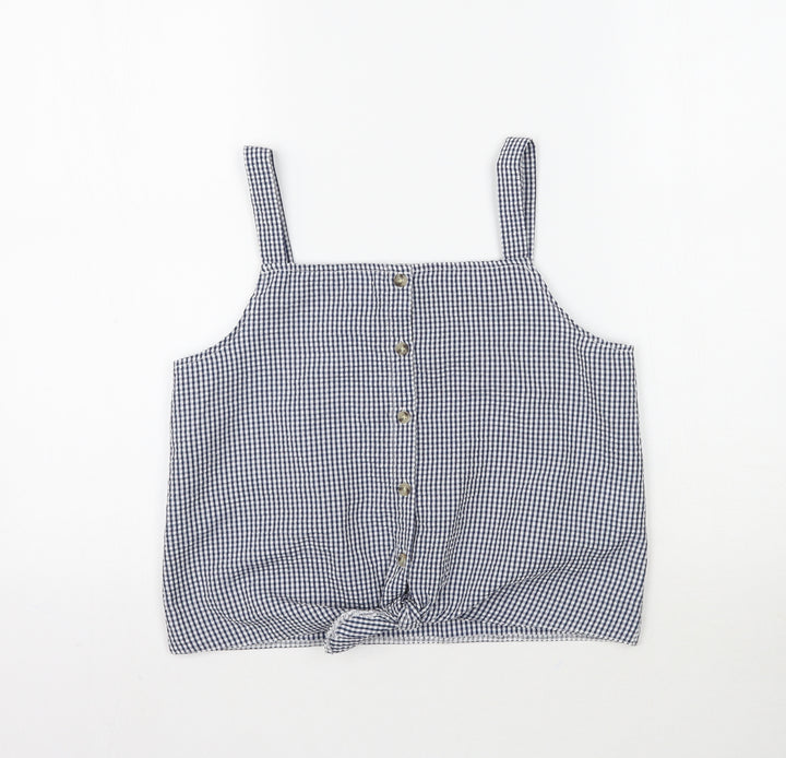 Primark Girls Blue Plaid  Basic Tank Size 12-13 Years  - Tie Detail Check print