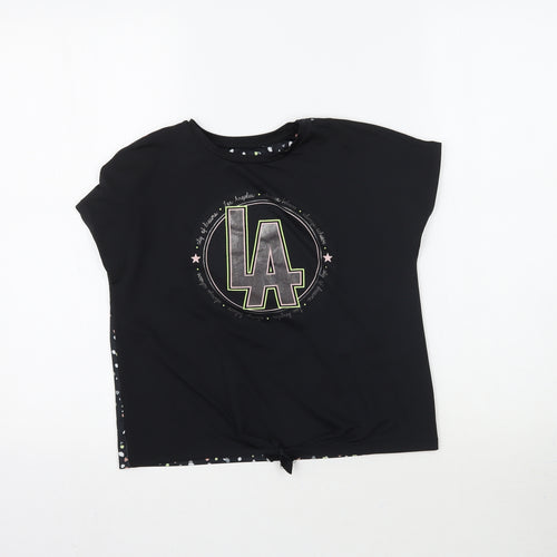 George Girls Black   Basic T-Shirt Size 8-9 Years  - Tie detail