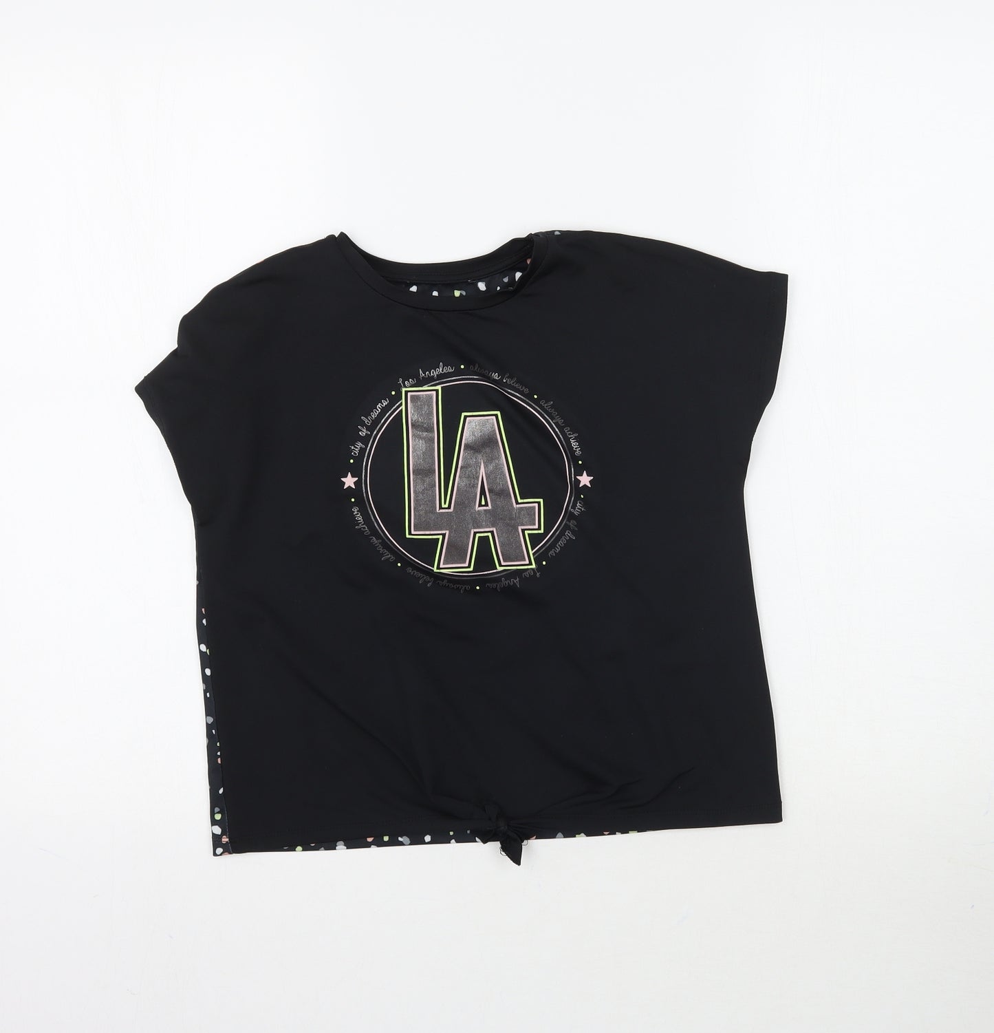 George Girls Black   Basic T-Shirt Size 8-9 Years  - Tie detail