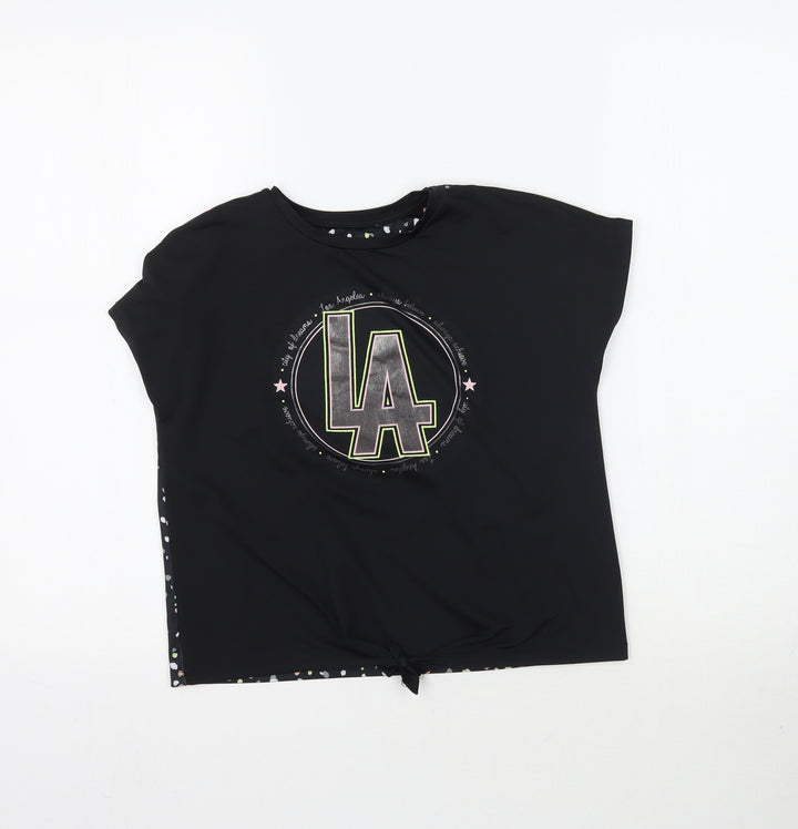 George Girls Black   Basic T-Shirt Size 8-9 Years  - Tie detail