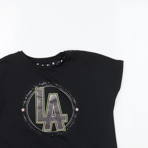 George Girls Black   Basic T-Shirt Size 8-9 Years  - Tie detail