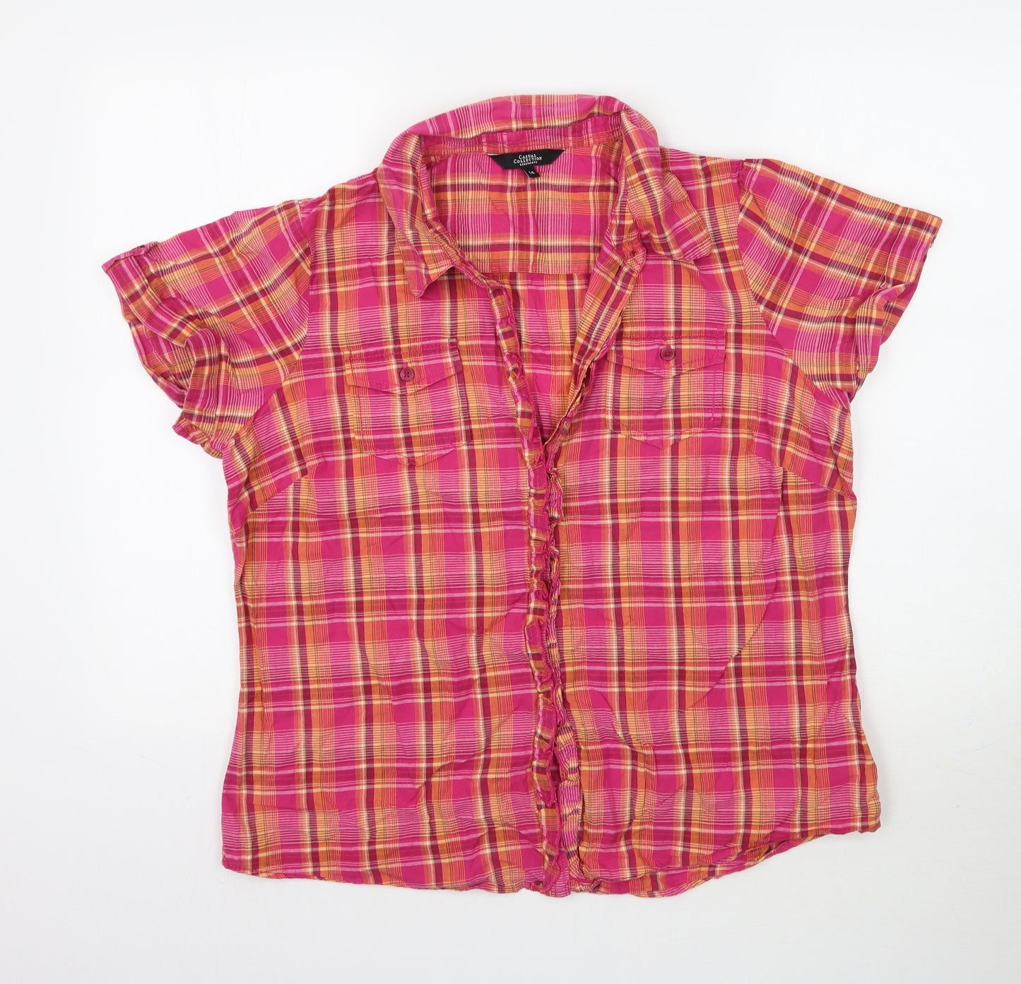 Debenhams Womens Pink Plaid  Basic Button-Up Size 16